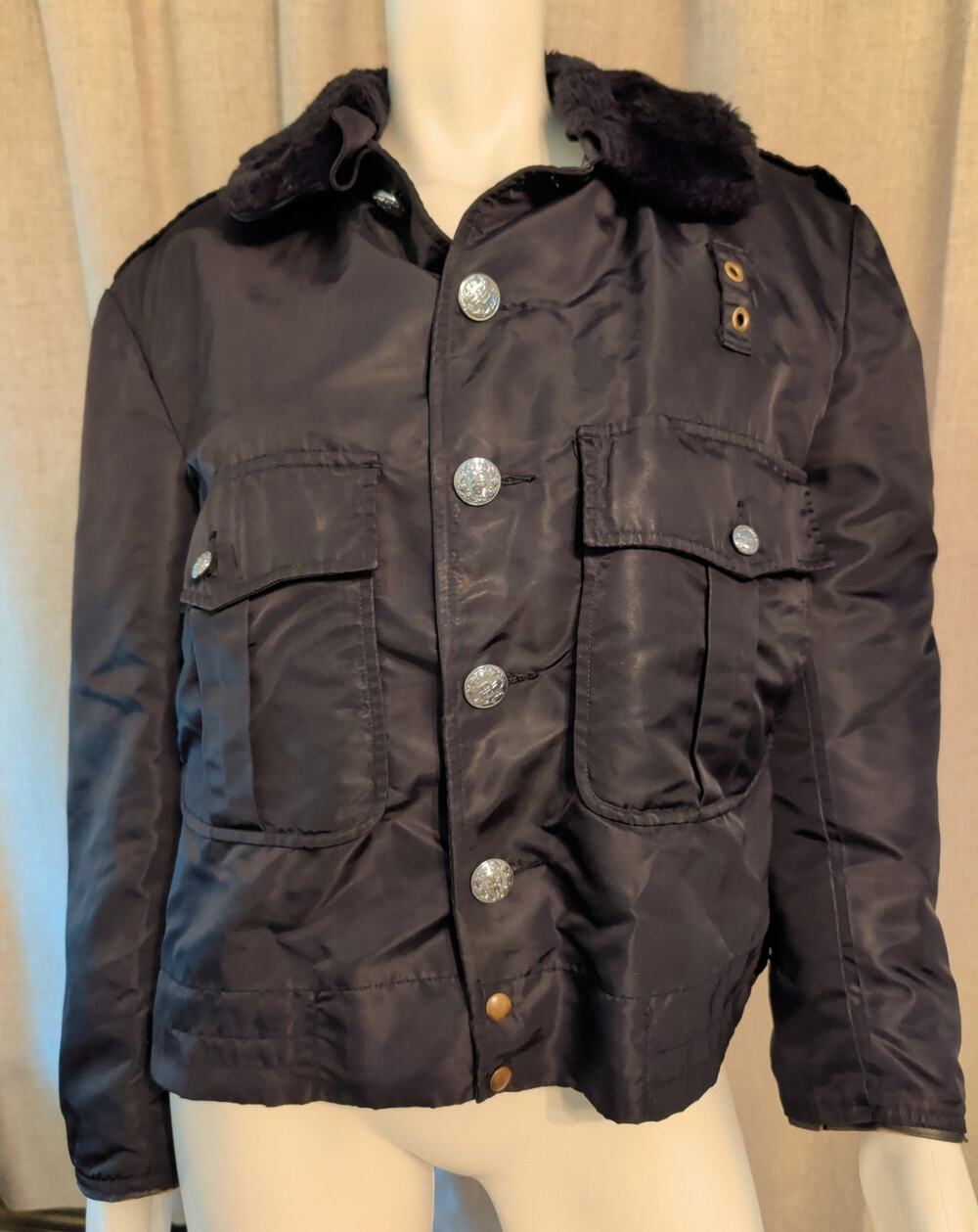 VTG Blauer Jacket 40S Black Ceiling Zero Police Bomber Quilt Liner Fur Collar